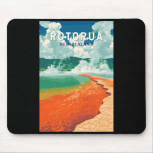 Rotorua New Zealand Illustration Travel Art Retro Mouse Pad