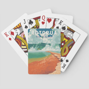 Rotorua New Zealand Illustration Travel Art Retro Playing Cards