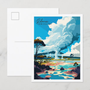Rotorua New Zealand vintage travel illustration Postcard