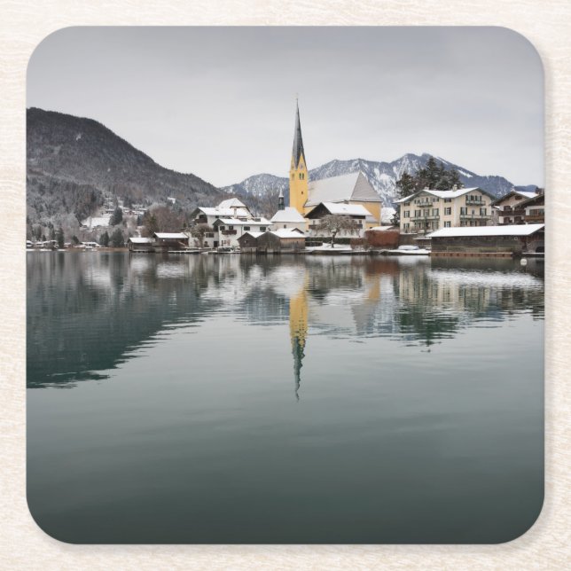 Rottach-Egern at the Tegernsee, Bavaria in winter Square Paper Coaster (Front)