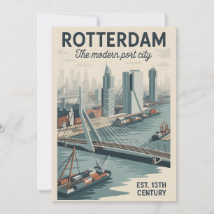 Rotterdam Netherlands Retro Skyline Travel Holiday Card