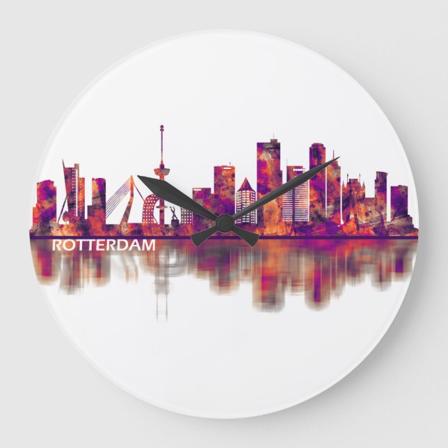 Rotterdam Netherlands Skyline Large Clock (Front)