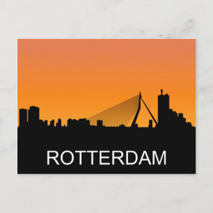 Rotterdam silhouette, summer sunset illustration postcard