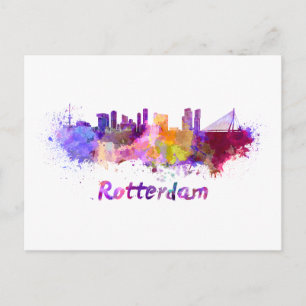 Rotterdam skyline in watercolor postcard