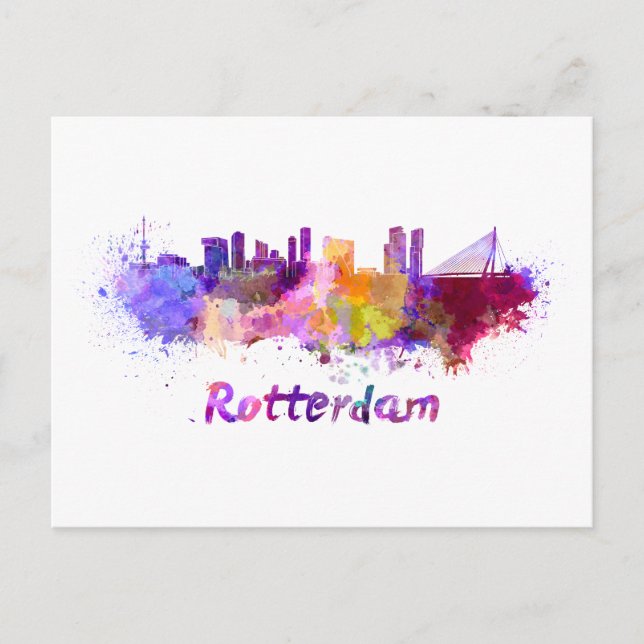 Rotterdam skyline in watercolor postcard (Front)