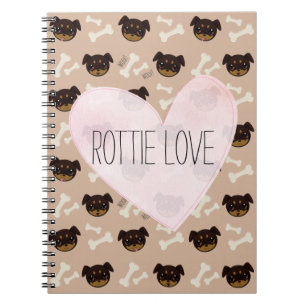 Rottie Love Cute Rottweiler Puppy & Bones Pattern Notebook