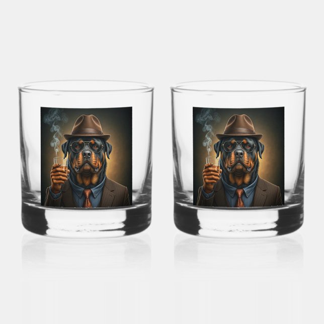 Rottie Maximus with a Drink Whiskey Glass (Front)