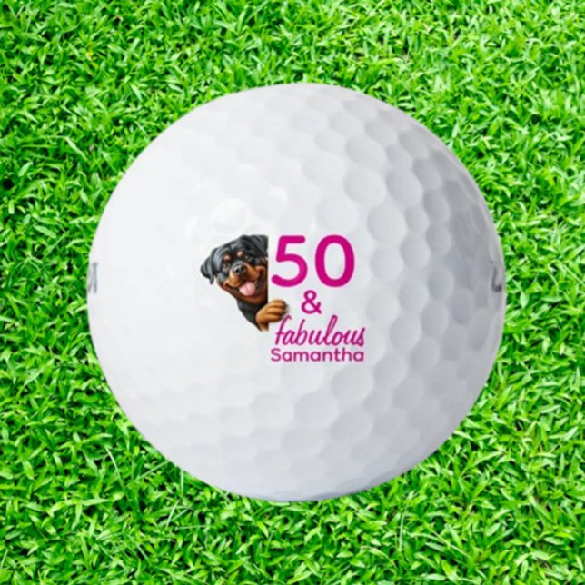 Rottweiler 50th Birthday   Golf Balls (Celebrate a Rottweiler lover’s 50th birthday with personalized golf balls. A thoughtful, unique gift)