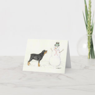 Rottweiler and Snowman Dog Art Note Card