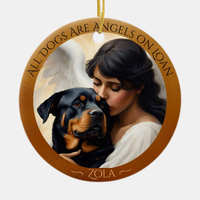 Rottweiler Angel Personalized Memorial Ceramic Ceramic Ornament (Front)