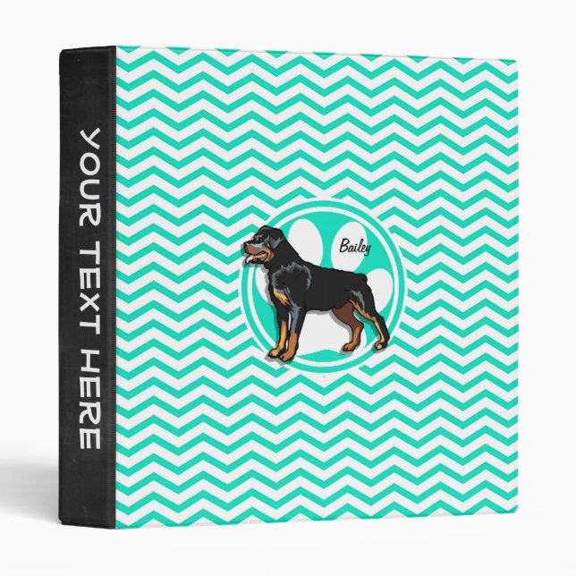 Rottweiler; Aqua Green Chevron Binder (Front/Spine)