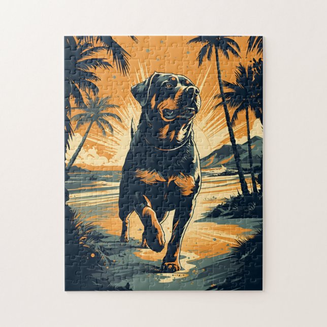 Rottweiler at the beach jigsaw puzzle (Vertical)