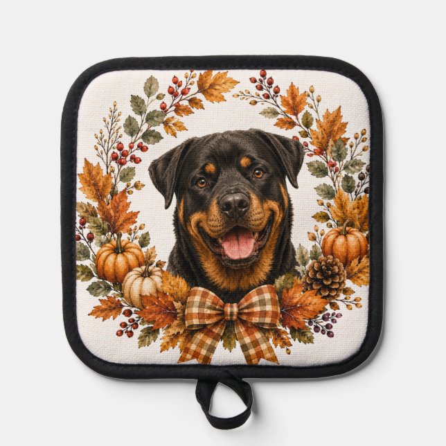 Rottweiler Autumn Wreath Pot Holder (Front)