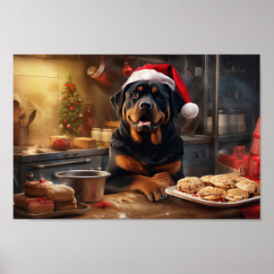 Rottweiler Baking Christmas Cookies Poster