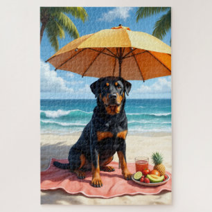 Rottweiler Beach Relax Scene Jigsaw Puzzle