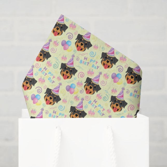 Rottweiler Birthday Tissue Paper in Yellow (Gift Bag)
