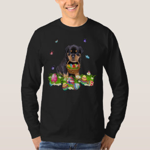 Rottweiler Bunny Dog With Easter Eggs Basket Butte T-Shirt