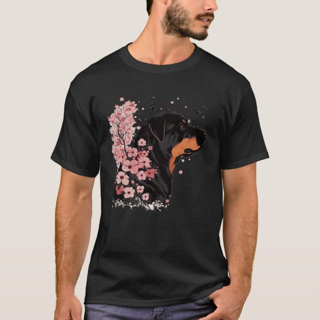 Rottweiler Cherry Blossom Dog Japanese Sakura Flow T-Shirt (Front)