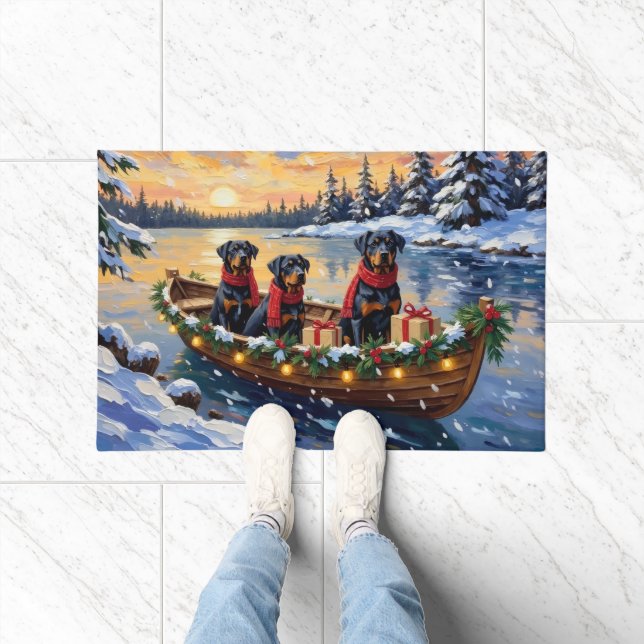 Rottweiler Christmas Boat Holiday Doormat (Indoor)