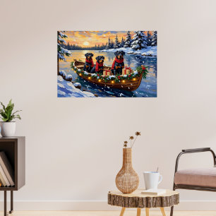 Rottweiler Christmas Boat Holiday Poster