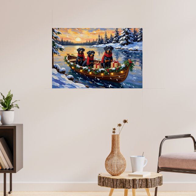 Rottweiler Christmas Boat Holiday Poster (Living Room 3)