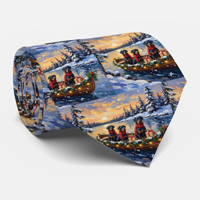 Rottweiler Christmas Boat Holiday Tie (Rolled)