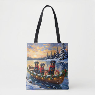 Rottweiler Christmas Boat Holiday Tote Bag