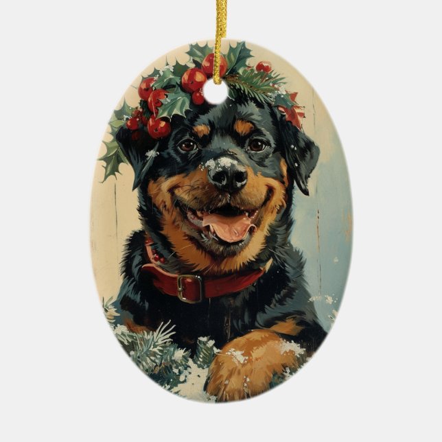 Rottweiler Christmas  Ceramic Ornament (Front)