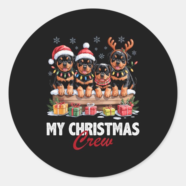 Rottweiler Christmas Crew Funny Dog Lovers Holiday Classic Round Sticker (Front)