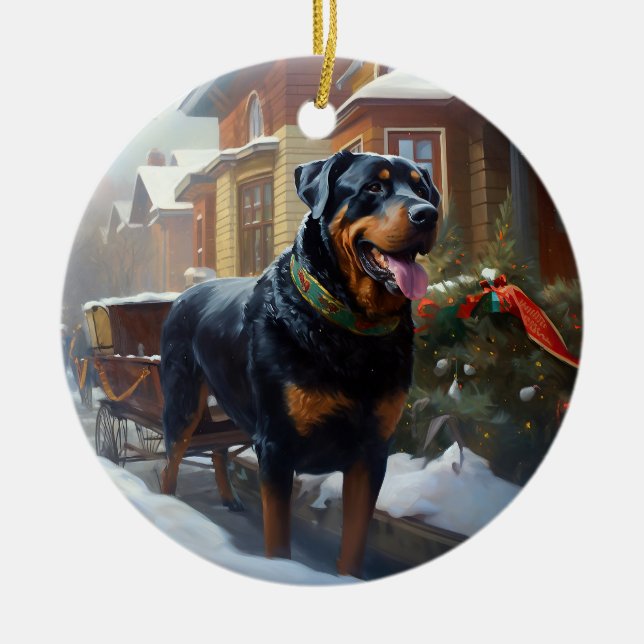 Rottweiler Christmas Festive Season Ceramic Ornament (Front)