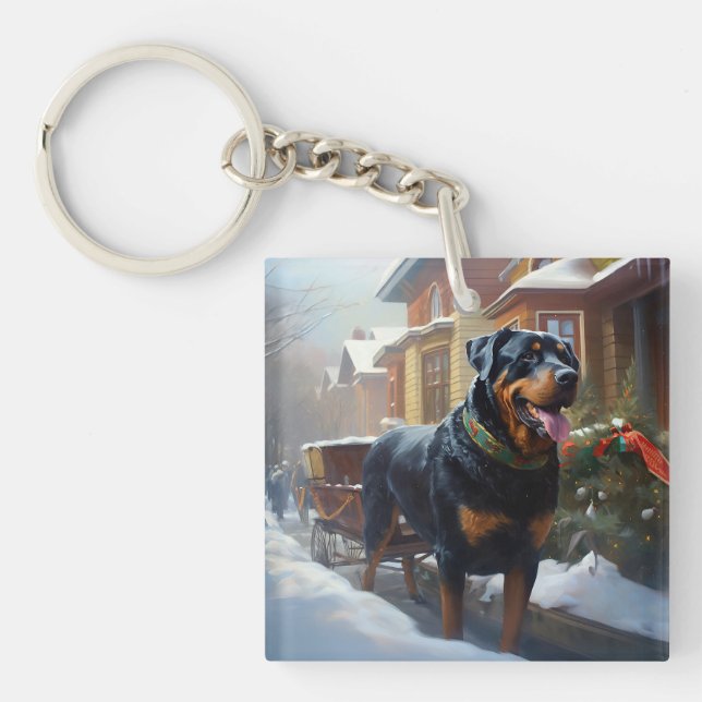 Rottweiler Christmas Festive Season Keychain (Front)