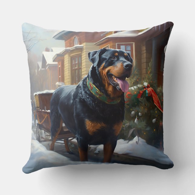 Rottweiler Christmas Festive Season Throw Pillow (Back)