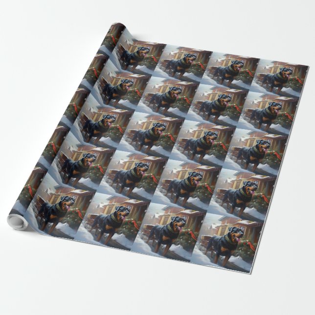 Rottweiler Christmas Festive Season Wrapping Paper (Unrolled)