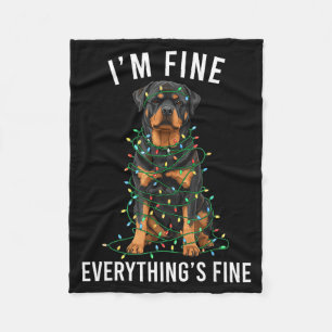 Rottweiler Christmas I'm Fine Everything Is Fine Fleece Blanket