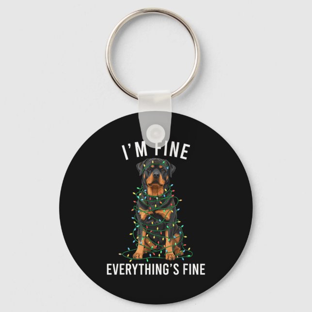 Rottweiler Christmas I'm Fine Everything Is Fine  Keychain (Front)