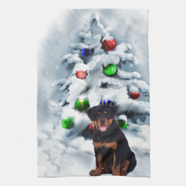 Rottweiler Christmas Kitchen Towel (Vertical)