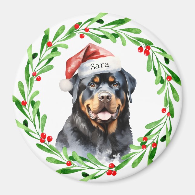 Rottweiler Christmas Personalized Monogram Name Magnet (Front)