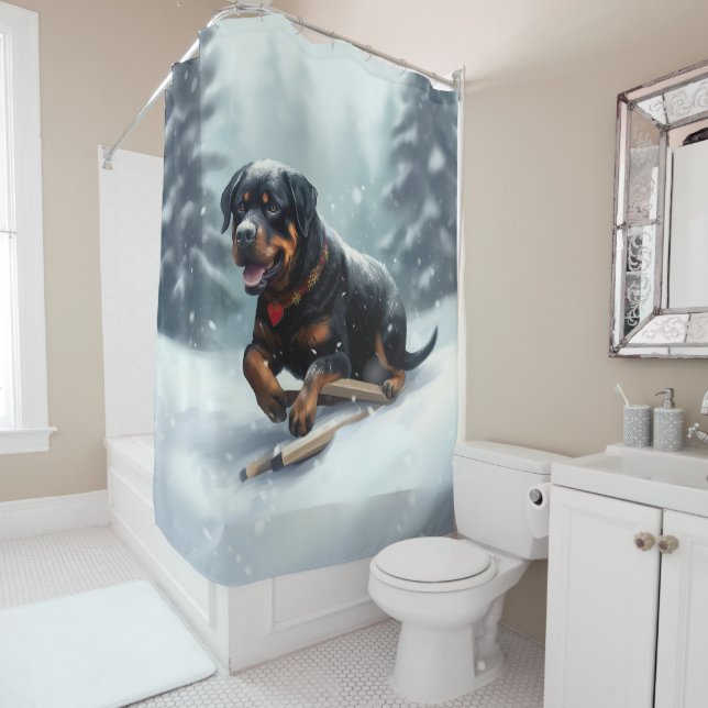 Rottweiler Christmas snow winter Throw Pillow (In Situ)