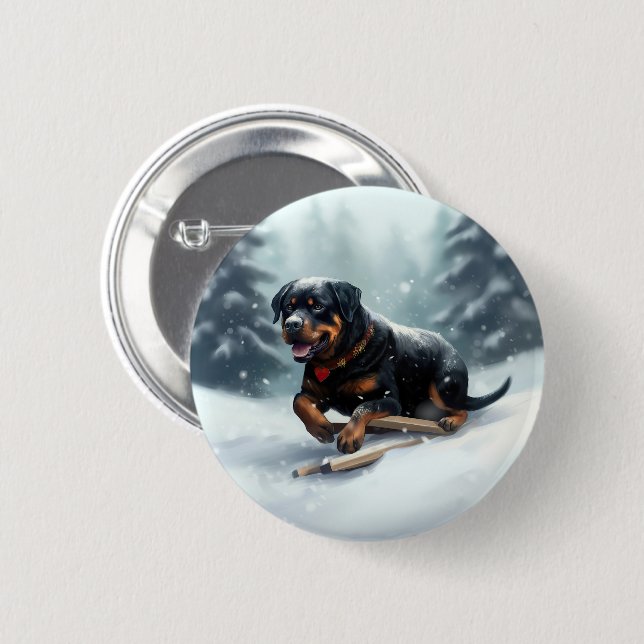 Rottweiler Christmas snow winter Throw Pillow 2 Inch Round Button (Front & Back)