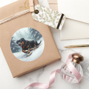 Rottweiler Christmas snow winter Throw Pillow Classic Round Sticker