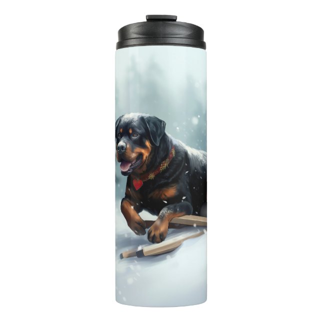 Rottweiler Christmas snow winter Throw Pillow Thermal Tumbler (Front)