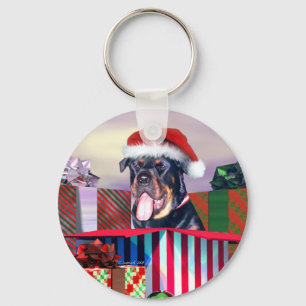 Rottweiler Christmas Surprise Keychain
