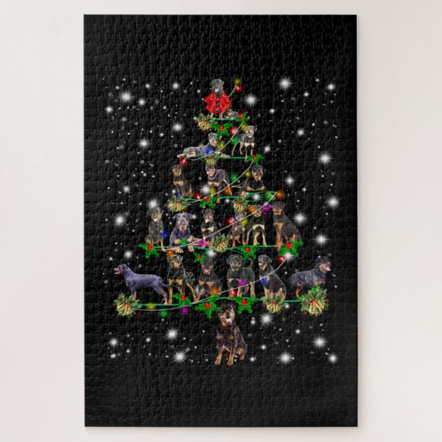 Rottweiler Christmas Tree Covered By Flashlight Jigsaw Puzzle (Vertical)