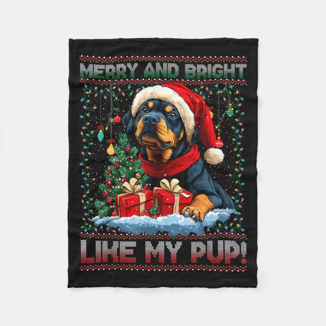 Rottweiler Christmas Tree Decorations Dog Lover Xm Fleece Blanket (Front)