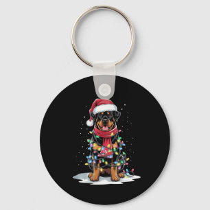 Rottweiler Christmas Tree Santa Hat Lights Xmas Do Keychain