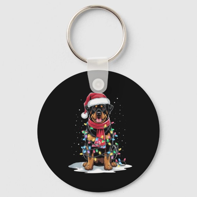 Rottweiler Christmas Tree Santa Hat Lights Xmas Do Keychain (Front)