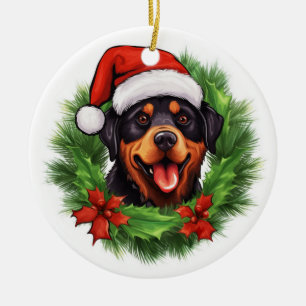 Rottweiler Christmas Wreath Ceramic Ornament