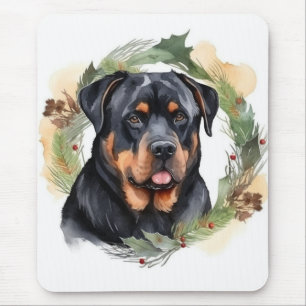 Rottweiler Christmas Wreath Festive Pup Mouse Pad