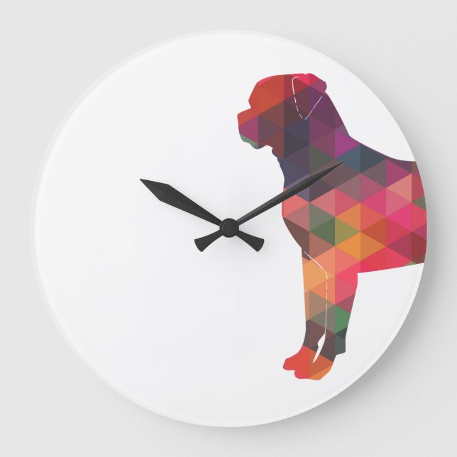 Rottweiler Colorful Geometric Pattern Silhouette Large Clock (Front)