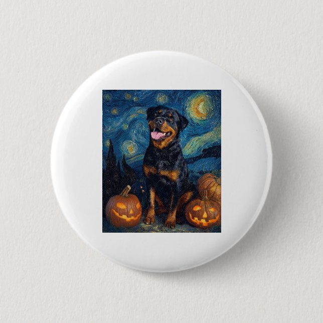 Rottweiler Cute Dog Halloween Jack O Lantern Pumpk 2 Inch Round Button (Front)